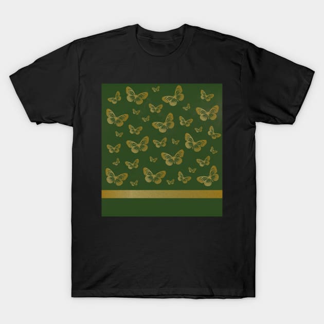 Gold Butterflies | Emerald Green Marble T-Shirt by Wintre2